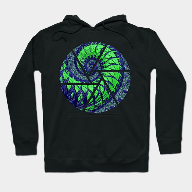 Seattle Blue and Green Spiral Fractal Hoodie by BHDigitalArt